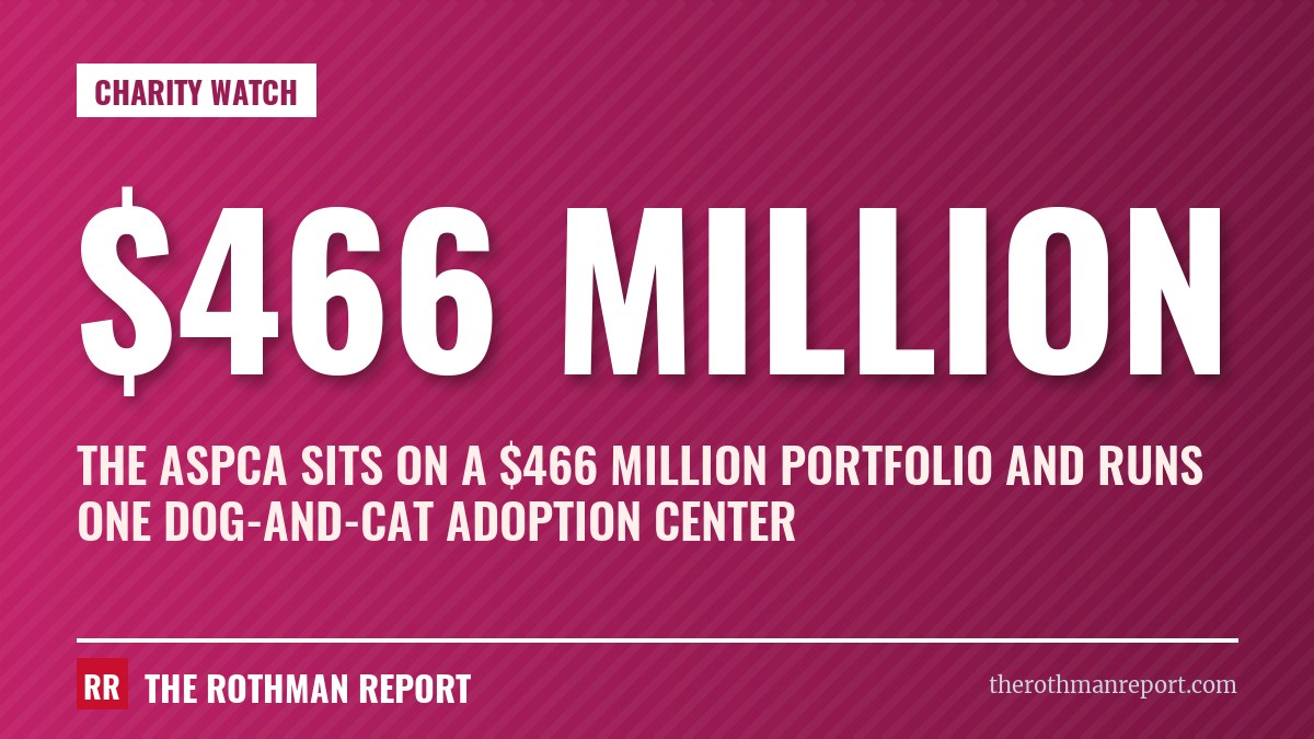The ASPCA sits on a $466 million portfolio and runs one dog-and-cat adoption center