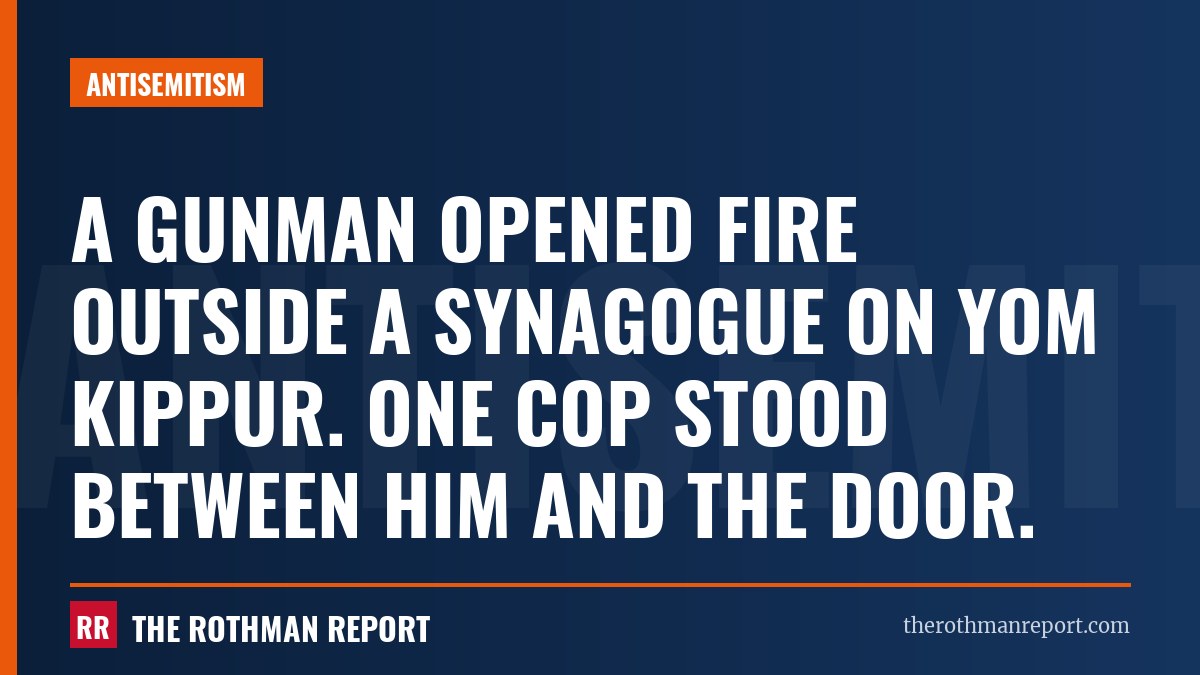 A gunman opened fire outside a synagogue on Yom Kippur. One cop stood between him and the door.