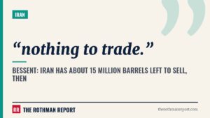 Bessent: Iran has about 15 million barrels left to sell, then 'nothing to trade.'