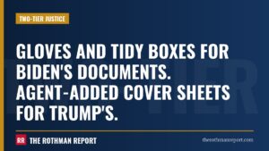 Gloves and tidy boxes for Biden's documents. Agent-added cover sheets for Trump's.