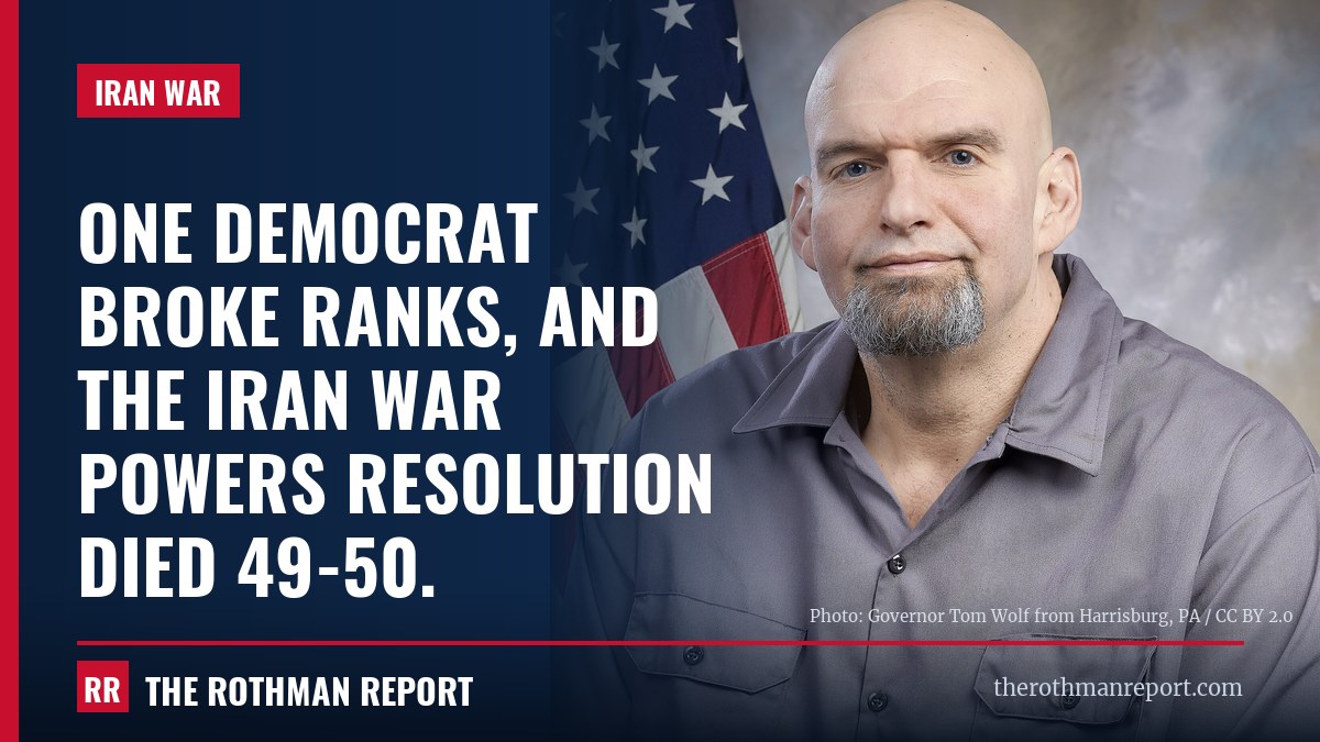 One Democrat broke ranks, and the Iran war powers resolution died 49-50.
