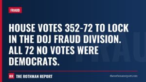 House votes 352-72 to lock in the DOJ fraud division. All 72 no votes were Democrats.