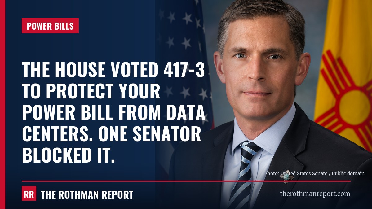 The House voted 417-3 to protect your power bill from data centers. One senator blocked it.
