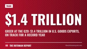 Greer at the G20: $1.4 trillion in U.S. goods exports, on track for a record year
