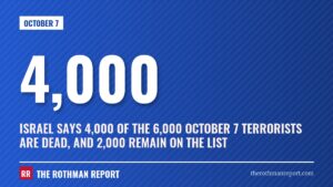 Israel says 4,000 of the 6,000 October 7 terrorists are dead, and 2,000 remain on the list